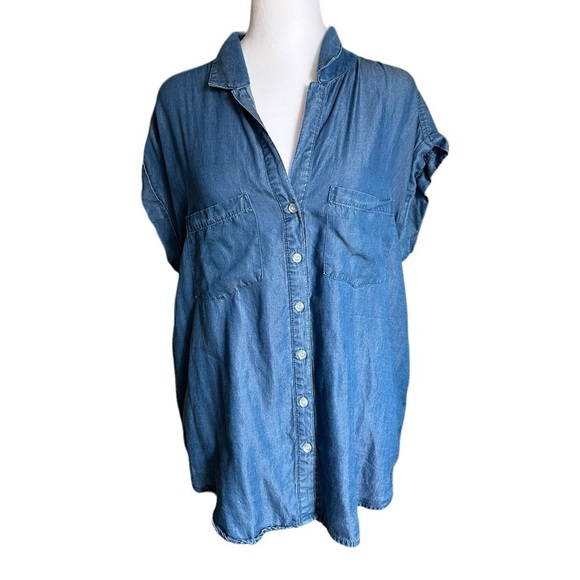 ALISON ANDREWS Short Sleeve Chambray Blouse Size Large - Picture 5 of 17